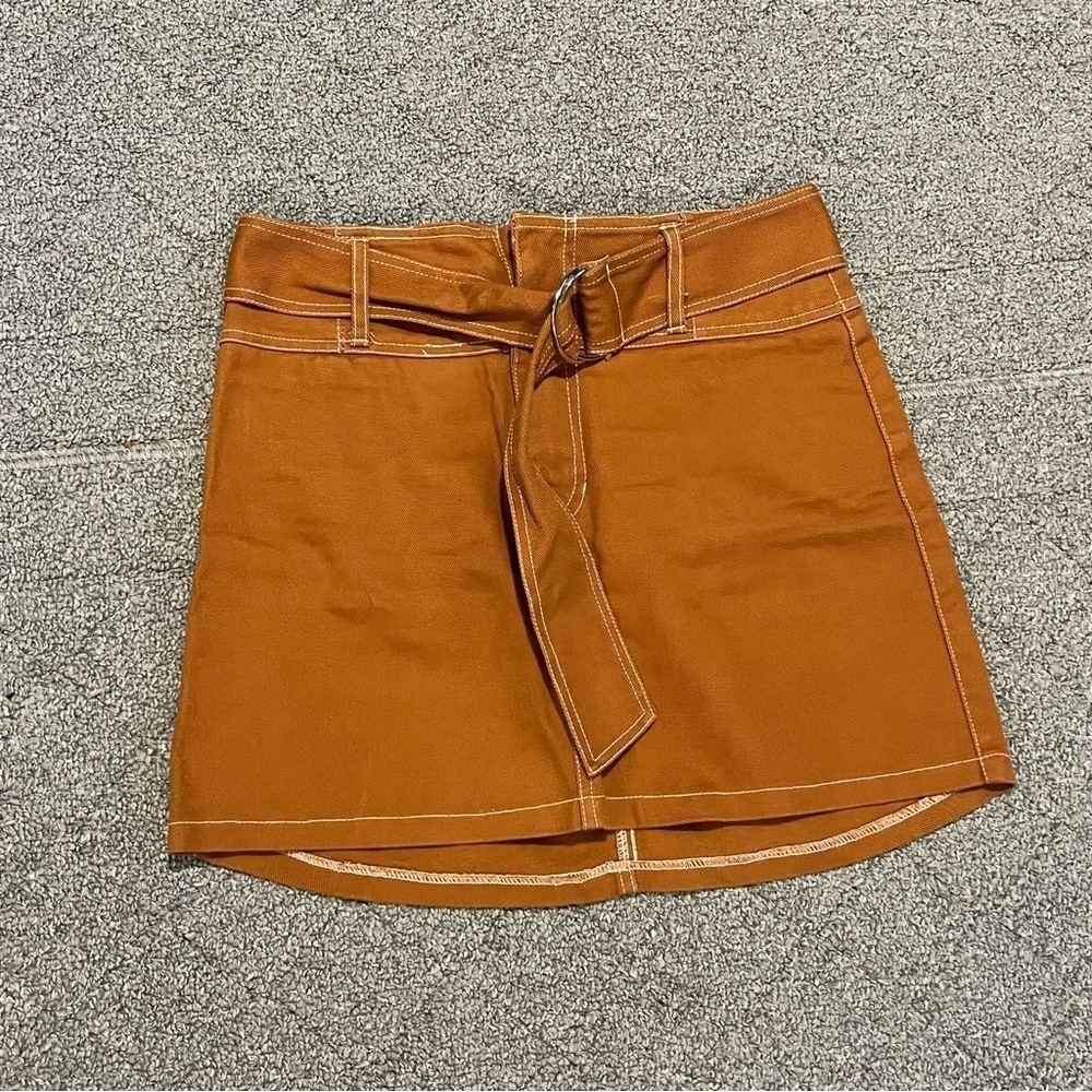 Charlotte Russe Mini Skirt Womens Size Medium Brown Denim Canvas Belted Cotton